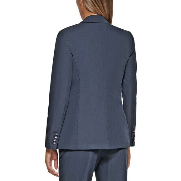 DKNY Women's Petite One-Button Blazer Cotton Zip-Pockets Formal Jacket Navy 14P - Picture 3 of 13